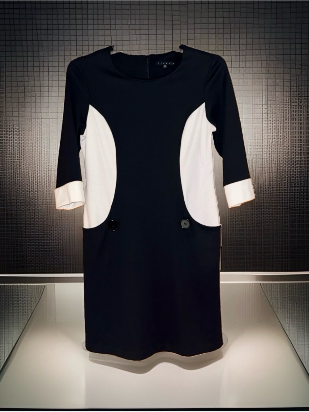 Tiana B. Black and White Knit 3/4 Sleeve Ponte Sheath Dress-L-EC